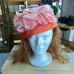 Vintage pillbox floral petal orange peach hat